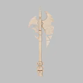 Intricate Wooden Axe With Detailed Carved Design And Decorative Blade Structure