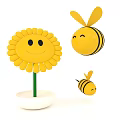 Cartoon Scene With Smiling Sunflower Yellow Bee And Small Bee 3d model