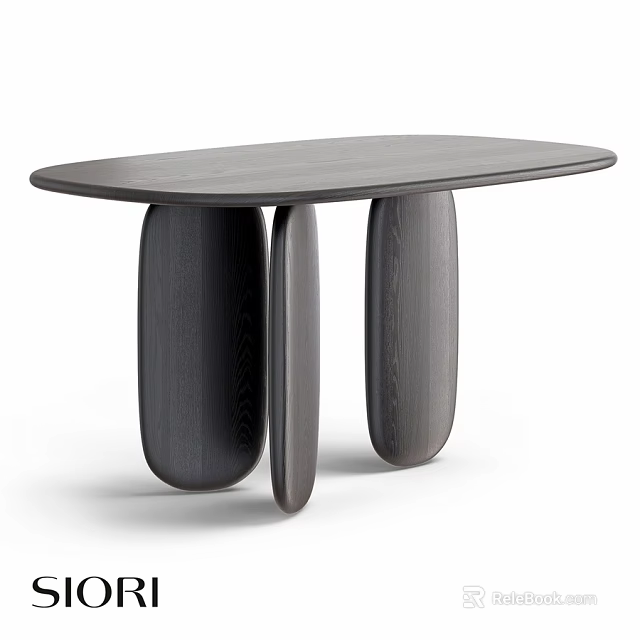 Modern Dining Table With Oval Wooden Top And Unique Curved Legs 3d model 