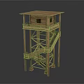 Wooden Two Story Tower Structure With Staircase And Platform Design 3d model