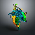 Colorful Mythical Creature Character With Blue Green Body Yellow Green Scales And Plant Head