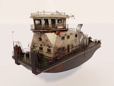 Old Rusty Tugboat With Weathered Hull And Upper Deck Cabin Structure 3d model