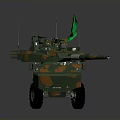 Brazilian Military Vehicle with Camouflage Paint and Six Wheels Displaying National Flag