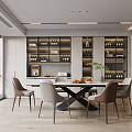 Modern Restaurant Interior Design With Dining Table Chairs Wine Racks Window And Plant 3d model