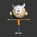Cartoon Boy Character With White Hair Orange Shirt Blue Pants And Grey Background