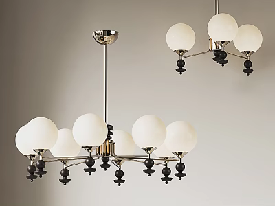 Modern Hanging Chandeliers With White Globe Shades And Black Decorative Elements 3d model