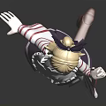 Anime Fantasy Character Girl In Red Striped Apron With Brown Boots As Creature