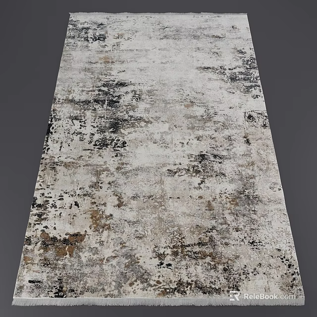 Modern Abstract Square Area Rug With Gray White Black Brown Distressed Pattern Design 3d model 