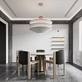 Modern Minimalist Restaurant Interior With Wooden Dining Table Black Back Chairs And White Pendant Light