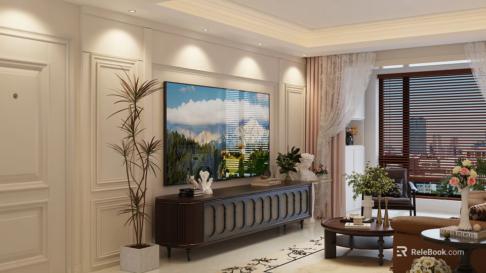 Elegant Light Luxury Living Room Sofa And Coffee Table Combination For Warm Home Interior Design 3d model 