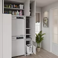 White Kitchen Cabinetry With Built in Appliances Open Shelves And Organized Storage Supplies