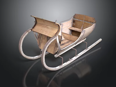 Classic Vintage Wooden Sleigh With Decorative Metal Frame And Traditional Design 3d model