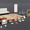 Modern Living Room Sofa And Coffee Table Set With Wooden Shelves Chairs And Rug