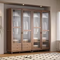 Modern Wooden Wardrobe Design With Glass Doors And Drawers In Interior