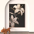 Elegant Botanical Lily Plant Painting With Dark Background And Minimal Frame Wall Decor