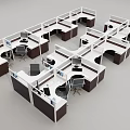 Modern Office Cubicle Workstations With Multiple Desks Computers And Ergonomic Chairs 3d model