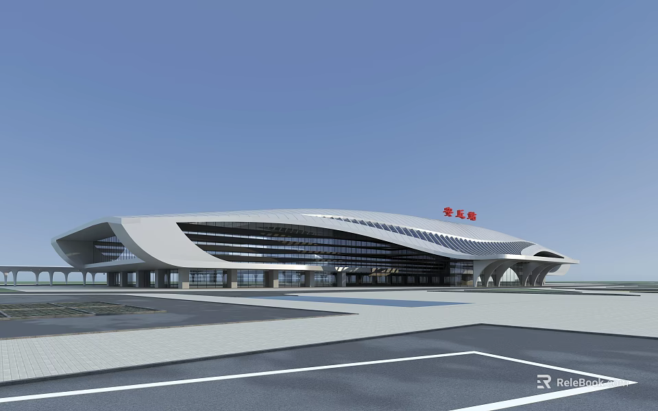 Modern Anlong Station Architectural Design With Streamlined Roof And Glass Curtain Walls 3d model 