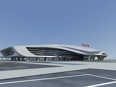 Modern Anlong Station Architectural Design With Streamlined Roof And Glass Curtain Walls 3d model