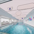 Modern Indoor Swimming Pool With Circular Ceiling Decor And Wall Lighting 3d model