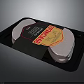 Two Round Prosciutto Slices Packaged in Black Tray with Label 3d model