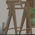 Wooden Bar Stool With Woven Backrest In Modern Interior Design With Indoor Green Plant