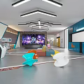Modern Gymnasium Interior Design With Fitness Equipment Robot And Colorful Sofas