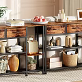 Stylish Living Room Shelving Unit With Wood Metal Frame And Decorative Storage Items