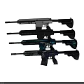 Modern Tactical Rifles Showcasing Various Colorful Designs And Detailed Metal Finishes