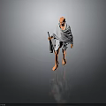 Bald Headed Barefoot Man In Light Colored Robe Holding Staff Model Figure Against Dark Background