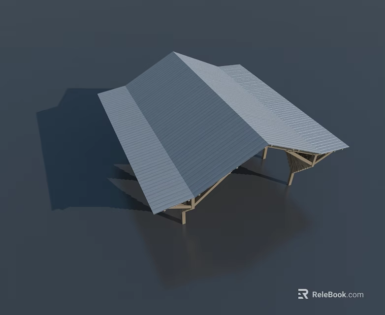 Swing Door With Wooden Frame And Metal Roof In Outdoor Structure Design 3d model 