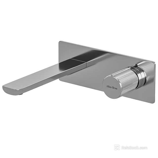 Modern Wall Mounted Faucet Featuring Long Spout and Metal Knob Control 3d model 