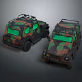 Military Style Camouflage Off Road Vehicles Featuring Green Windows And Roof Racks