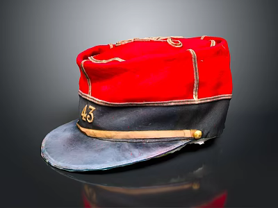 Vintage Red And Black Hat With Golden Decorations And Number 43 3d model