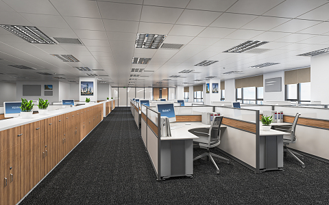 modern public office area open-plan office staff office area aisle office desk chair office card holder 3d model