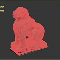 Traditional Red Brown Stone Lion Sculpture With Scaled Body And Square Base