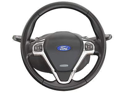Ford Steering Wheel With Black Leather Silver Trim And Control Buttons 3d model