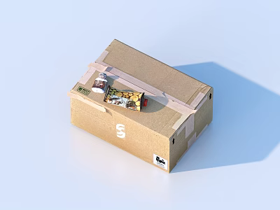 Small Essential Household Items Packaged In Brown Cardboard Box Securely Wrapped With Tape 3d model