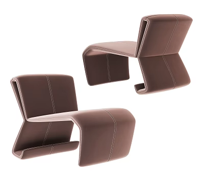 Brown Leather Leisure Chair With Modern Curved Design And Stitching Details 3d model