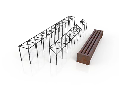 Black Metal Frame Structures With Brown Rectangular Industrial Equipment Components 3d model