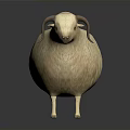 White Sheep With Curved Horns And Fluffy Wool On Dark Background Displaying Smooth Reflection