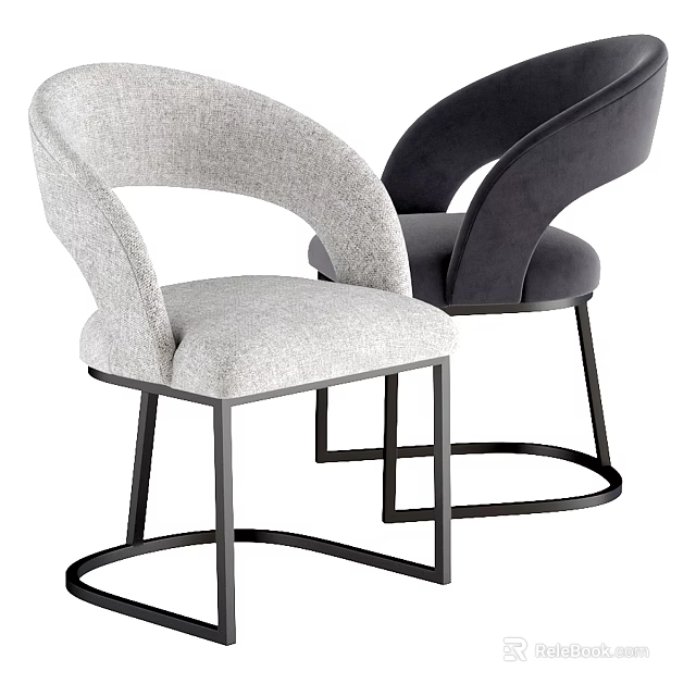 Modern Light Gray And Dark Gray Dining Chairs With Curved Backrest Metal Frame 3d model 