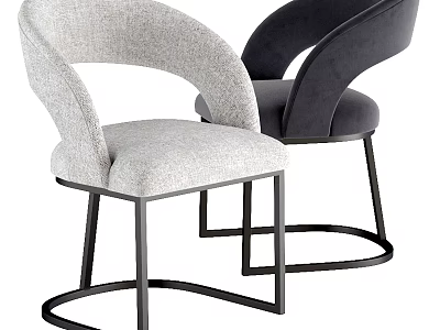 Modern Light Gray And Dark Gray Dining Chairs With Curved Backrest Metal Frame 3d model
