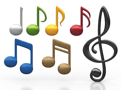Colorful Musical Notes Decorative Ornament Set With Treble Clef And Shiny Accents 3d model
