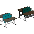 Modern Office Desks With Green And Orange Dividers Wooden Tops And Metal Frames