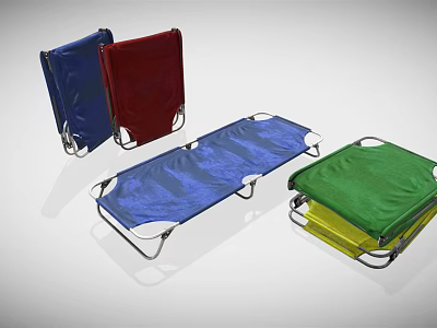 Colorful Folding Lounge Chairs With Fabric Seats And Metal Frames In Blue Red Green Yellow 3d model