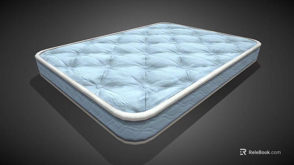 Light Blue Mattress With Quilted Diamond Pattern And White Trim Design 3d model 