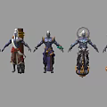 Game and Movie Characters With Diverse Outfits Dynamic Poses And Weapon Props