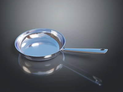 Shiny Stainless Steel Frying Pan With Long Handle For Kitchen Cooking Use 3d model