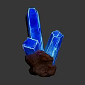 Blue Crystal Cluster With Red Rock Base And Glowing Blue Edges 3d model