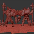 Armored Mythical Warriors and Fire Elemental Creatures With Golden Armor and Flaming Weapons